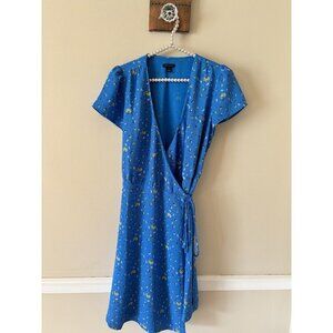 Ann Taylor Womens Size 2 Blue Floral True Wrap Dress Short Sleeve